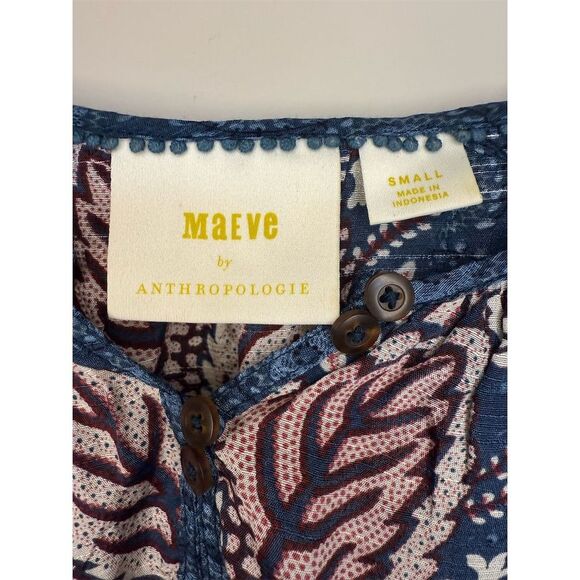 Maeve by Anthropologie Women's Letizia Ruffled Blouse Size S Blue Floral Boho - Picture 6 of 9